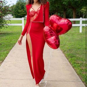 Rhinestone Embellished Dress Set SMALL